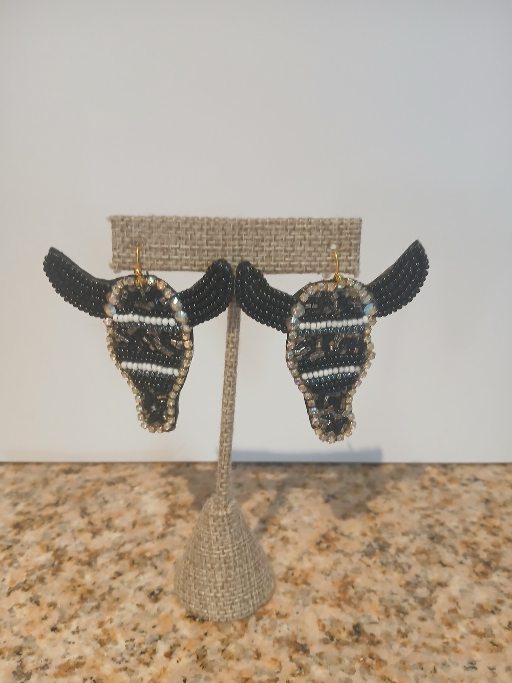 ICON Black Beaded Bull Head Dangle Earrings